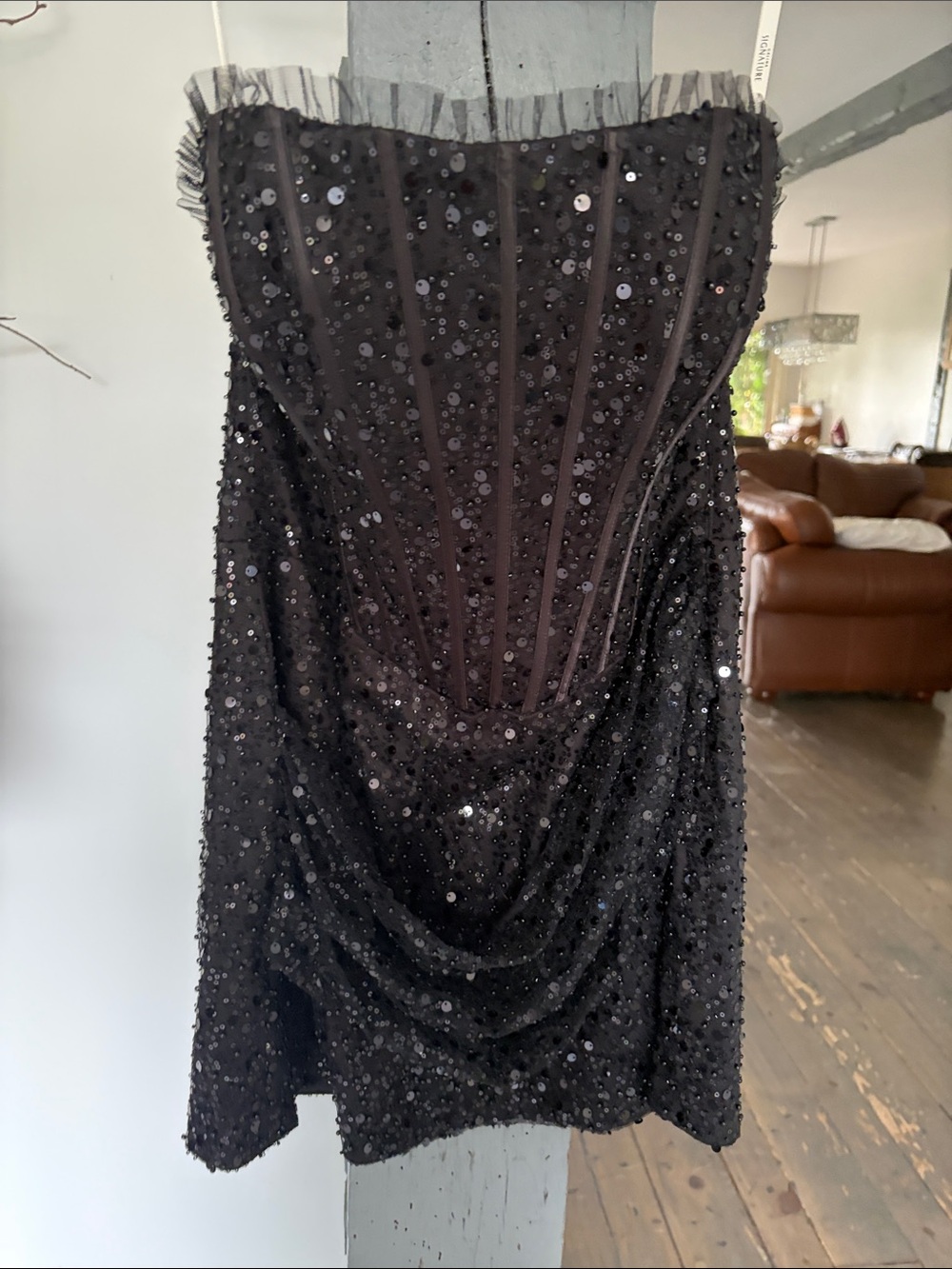 Black Sequin Strapless Cocktail Dress by Galina Signature
